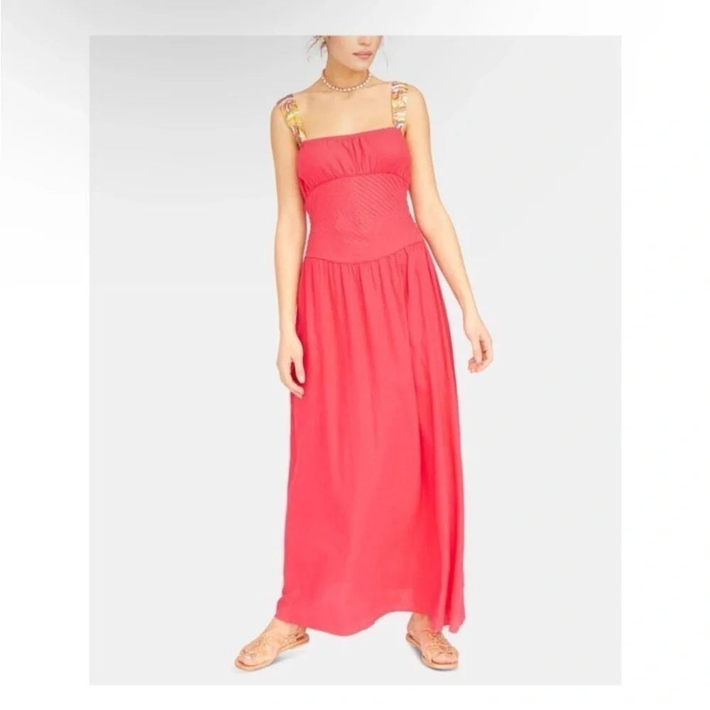 FREE PEOPLE Womens Pink Sleeveless Square Neck Maxi Dress